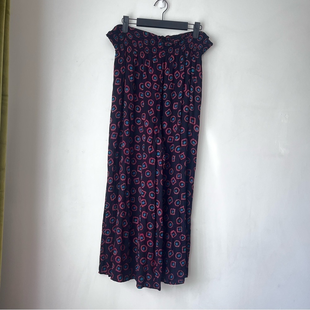 Vintage 90s Carole Little Black Patterned Paperbag Cropped Wide Leg Pants 4